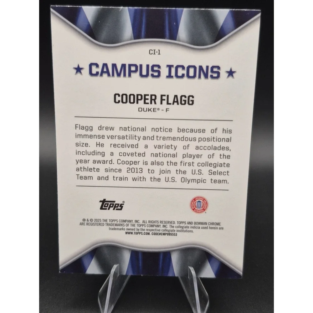 2025 Bowman U Chrome Cooper Flagg #CI-1 Campus Icons X-Fractor Duke Mavericks